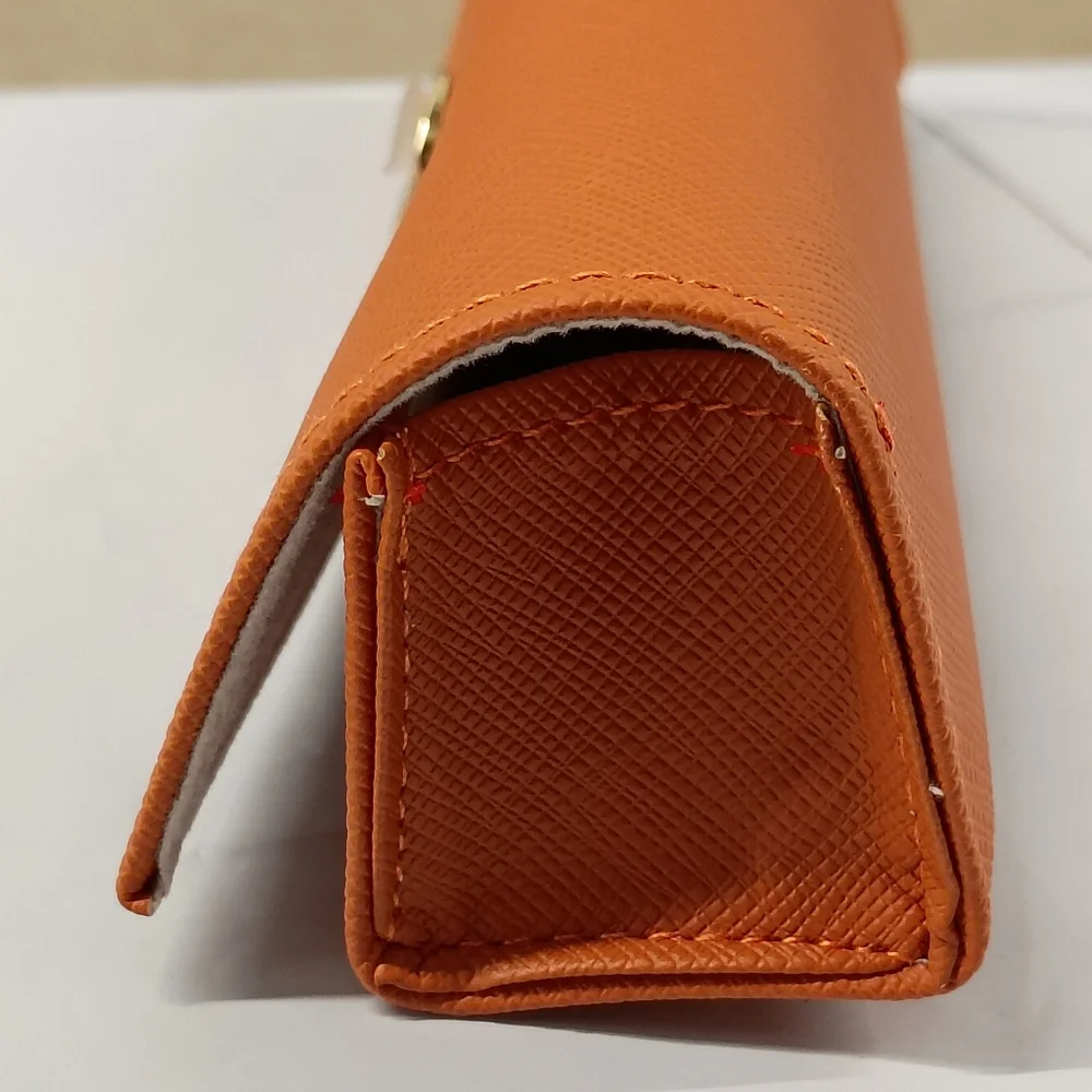 Tory Burch Gold Logo Eyeglass Leather Case- Orange